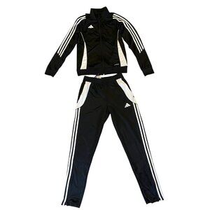 Adidas Tracksuit Set Unisex Black White 3 Stripe Jacket Pants Outfit 13-14Y/164